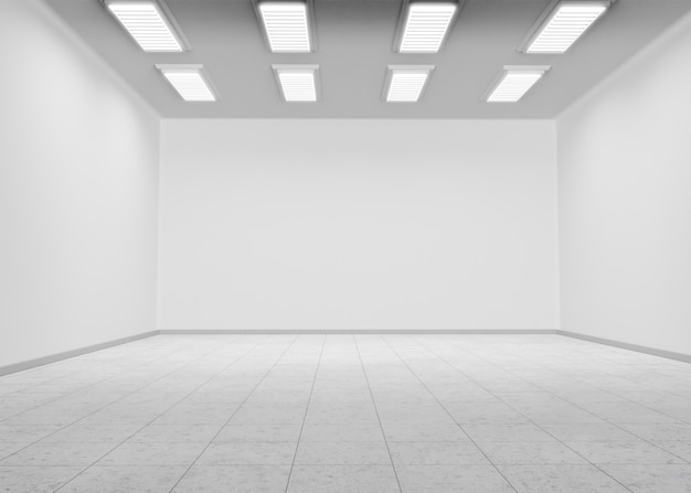 Habitaciones y paredes mínimas con efectos de iluminación en renderización 3D