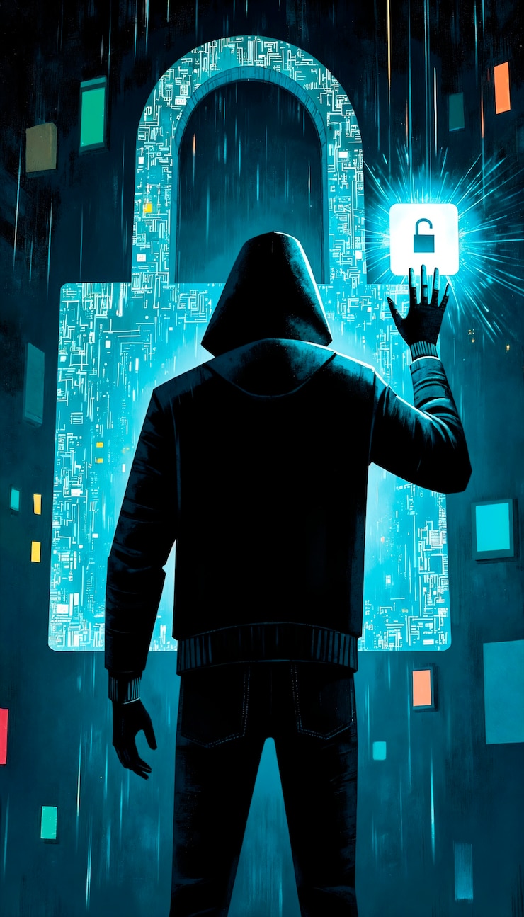 Foto gratuito hacker accessing digital lock - cyber security concept