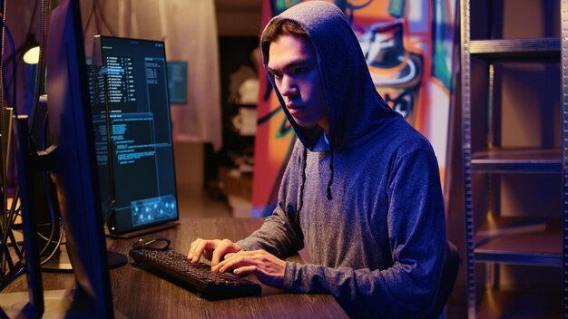 Hacker lobo solitario escondiendo la actividad en línea