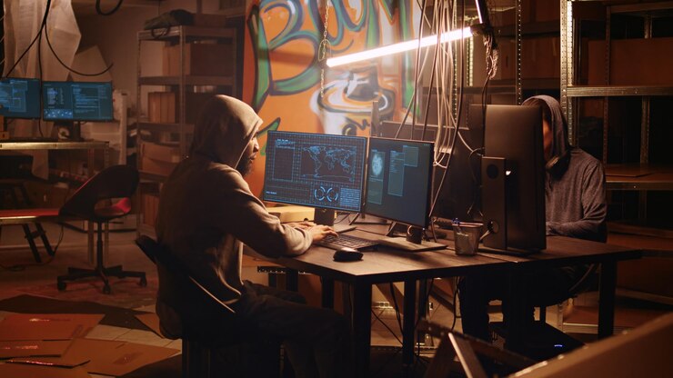 Foto gratuito los hackers se apresuran a evadir a los policías