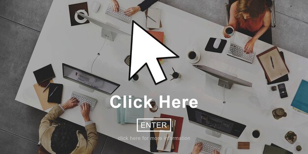 Haga clic aquí Concepto inalámbrico del sitio web de tecnología en línea