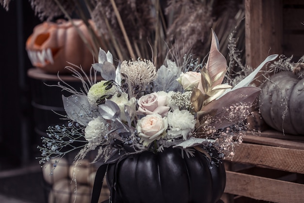 Halloween, elementos de decoración y atributos de la fiesta.