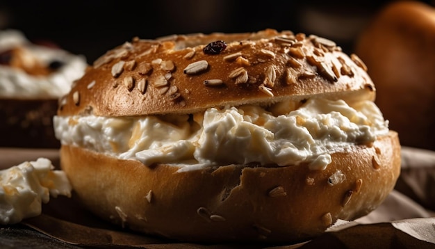 Hamburguesa a la parrilla en pan rústico melty cheddar generada por IA