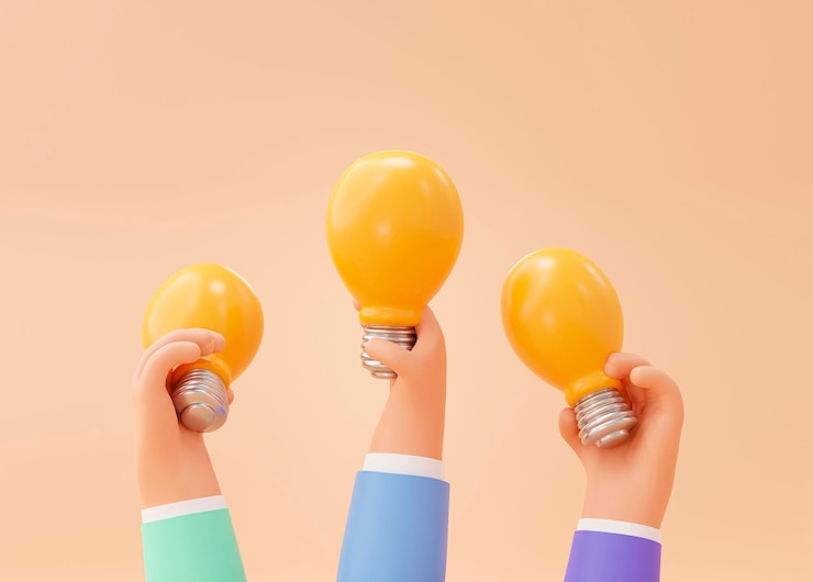 Photo Gratis hand hold light bulb idea thinking or solution business concept icon or symbol on yellow background 3d rendering