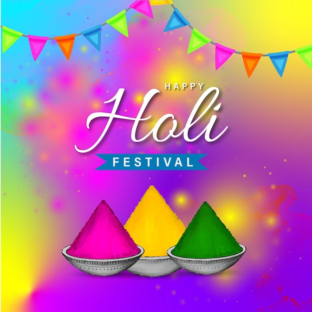 Happy Holi Greetings Violet Purple Blue Colorful Indian Hinduism Festival Fondo de redes sociales