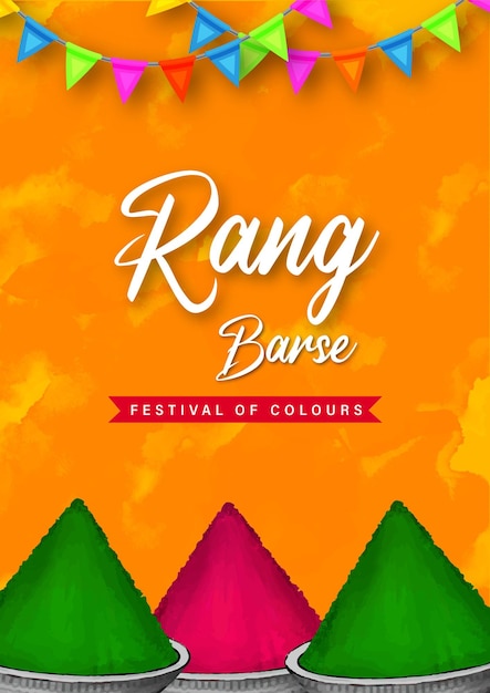Happy Holi Greetings Yellow Red Green Colorful Indian Hinduism Festival Fondo de redes sociales