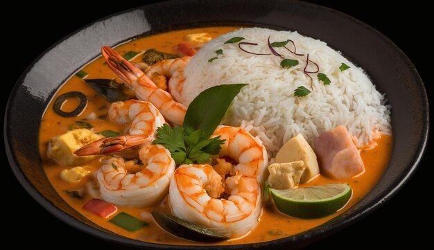 Foto gratuita harina de gambas y mariscos frescos en vajilla gourmet ia generativa