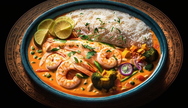 Harina de marisco fresco con plato de gambas y verduras IA generativa