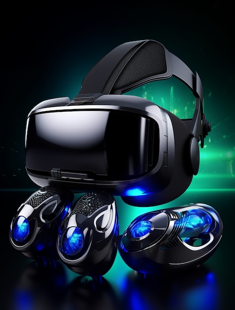 Foto gratuita headset de realidad virtual de juegos futuristas de alta tecnología
