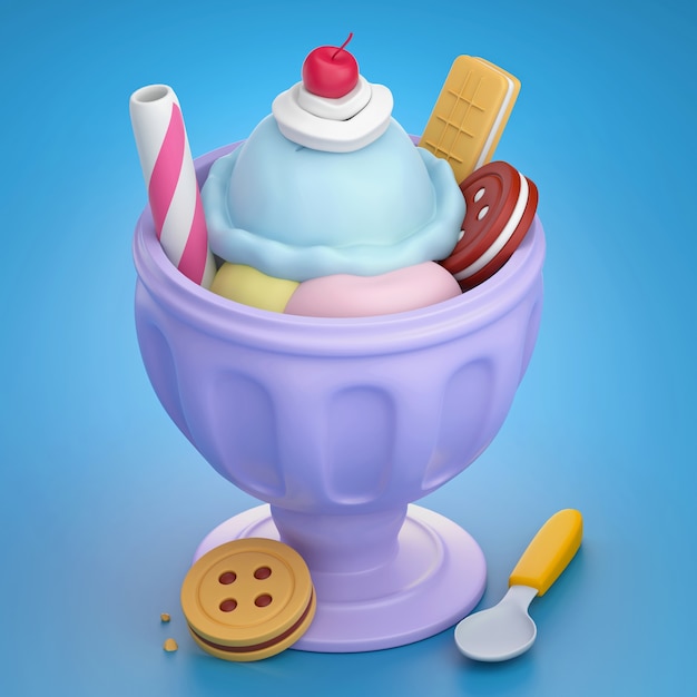 Foto gratuita helado de estilo de dibujos animados con galletas