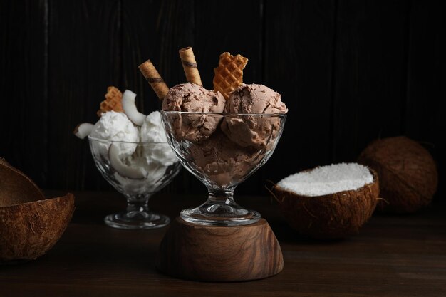 Helado de postre de verano helado con coco.