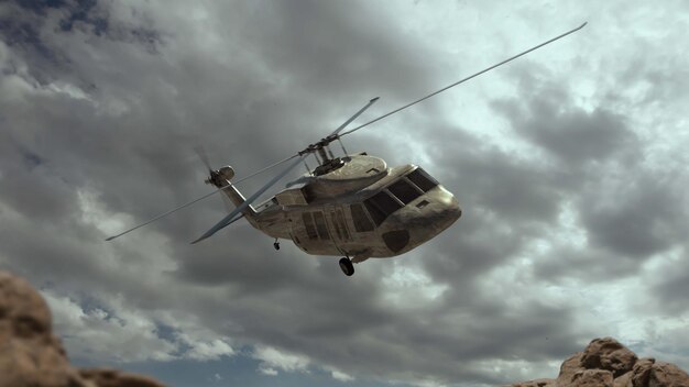 Helicóptero militar Render 3d Ilustración