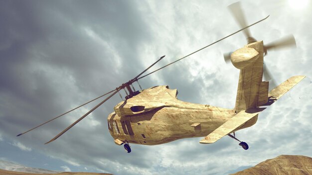 Helicóptero militar Render 3d Ilustración