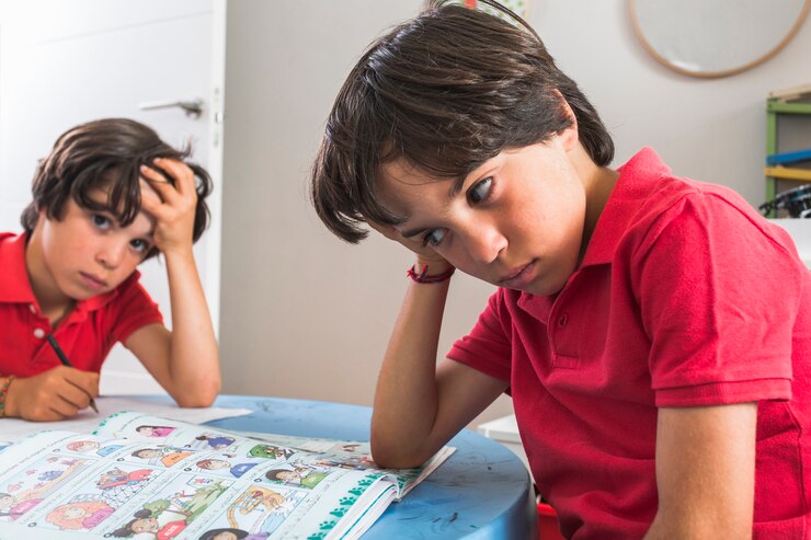 Foto gratuito hermanitos estudian juntos
