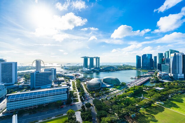 Hermosa arquitectura edificio paisaje urbano exterior en el horizonte de la ciudad de Singapur