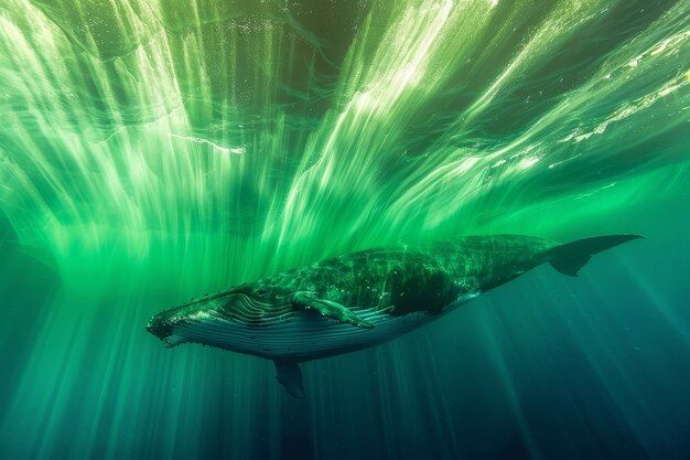 Una hermosa ballena cruzando el océano