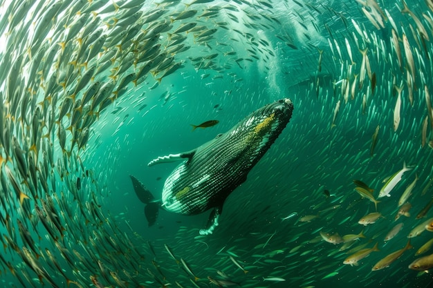 Una hermosa ballena cruzando el océano