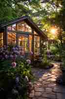 Foto gratuita una hermosa casa rodeada de flores