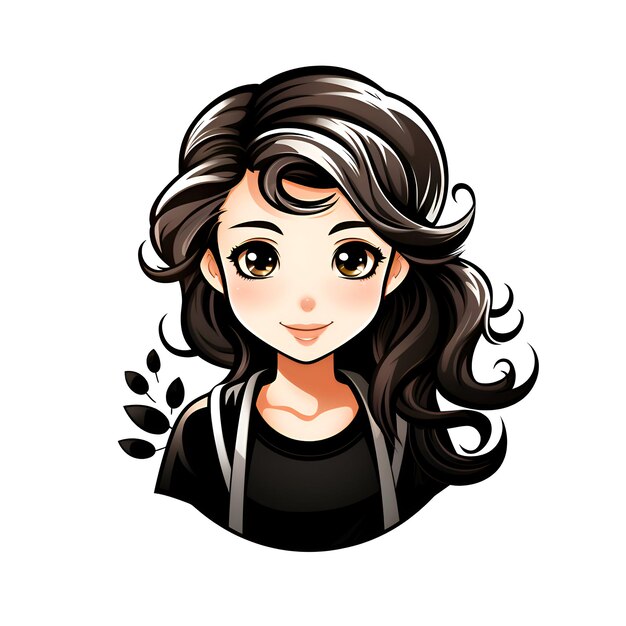 Hermosa chica con pelo largo y rizado ilustración vectorial sobre fondo blanco