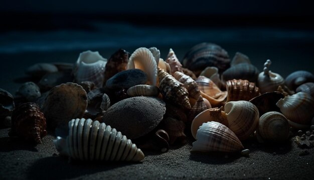 Foto gratuita hermosa colección submarina de conchas marinas, estrellas de mar y crustáceos en la naturaleza generados por inteligencia artificial