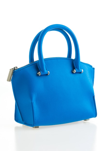 Hermosa elegancia y lujo moda mujer y bolso azul.