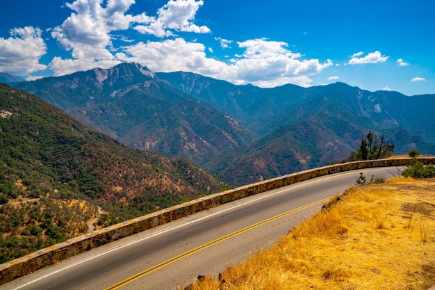 Hermosa foto del bosque nacional Sequoia en el fondo de las montañas de la Sierra