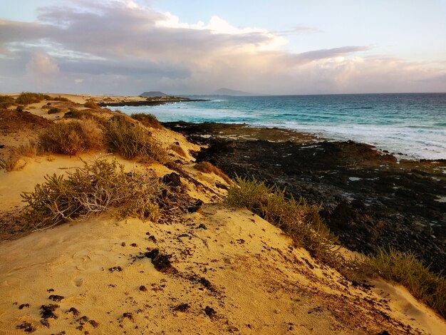 Hermosa foto de dunas en la playa de Corralejo, España