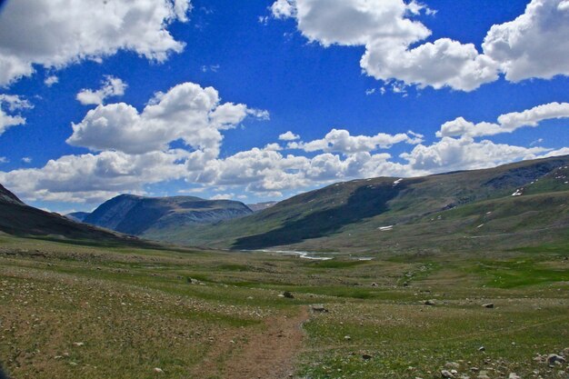 Hermosa foto de montañas y un valle verde