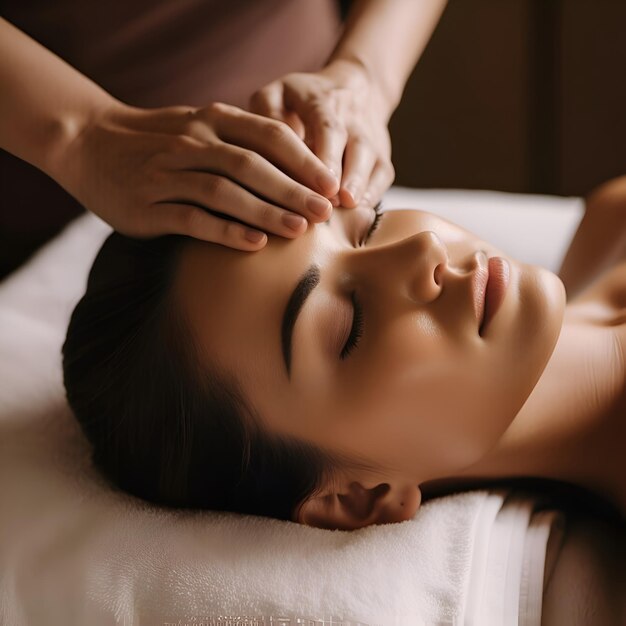 Hermosa joven recibiendo un masaje facial en el salón de spa Concepto de tratamiento de belleza