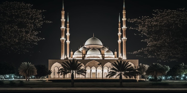 Foto gratuita la hermosa mezquita serena en la noche en el bendito mes de ramadán el ai generativo iluminado