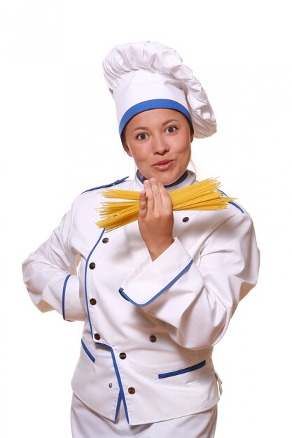 Hermosa mujer en imagen de chef