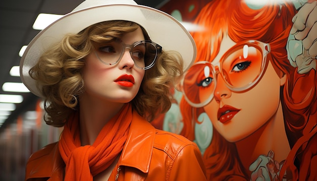 Foto gratuita hermosa mujer joven con cabello rubio y gafas de sol luciendo elegante generada por inteligencia artificial