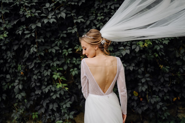 Foto gratuita una hermosa novia con vestido de novia