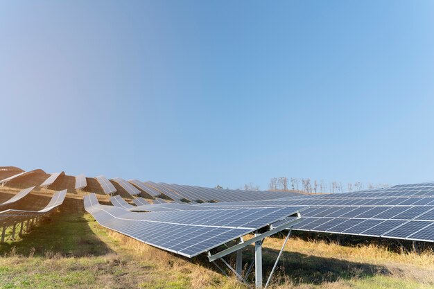 Hermosa planta de energía alternativa con paneles solares.