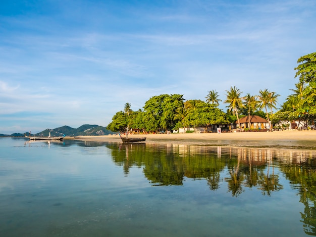 Hermosa playa tropical y mar con palmera de coco.