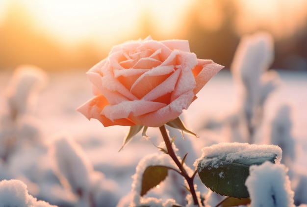 Hermosa rosa congelada al aire libre