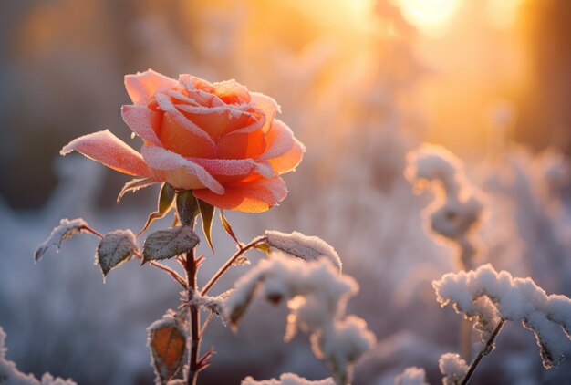 Hermosa rosa congelada al aire libre