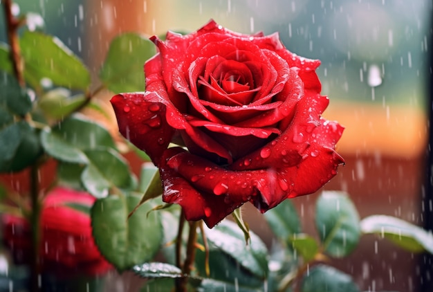 Foto gratuita hermosa rosa bajo la lluvia