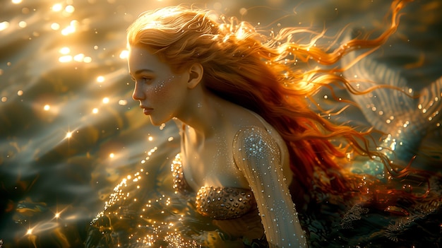 Foto gratuita la hermosa sirena en el mundo de la fantasía