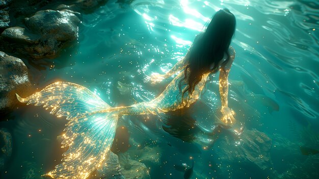 Foto gratuita la hermosa sirena en el mundo de la fantasía