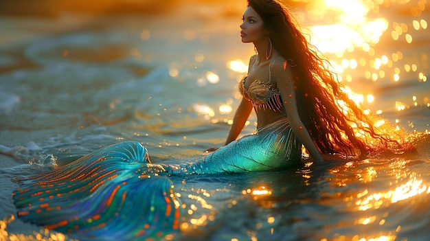 La hermosa sirena en el mundo de la fantasía