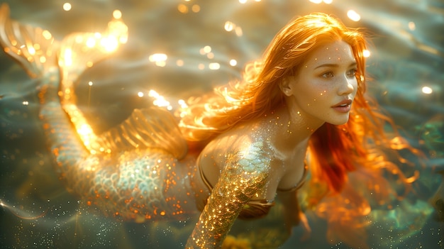 Foto gratuita la hermosa sirena en el mundo de la fantasía