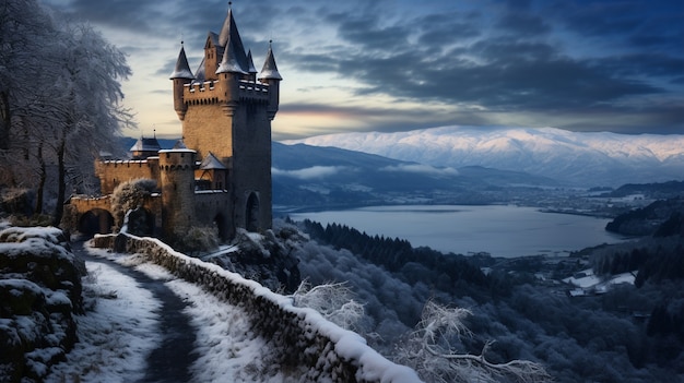 La hermosa temporada de invierno del castillo