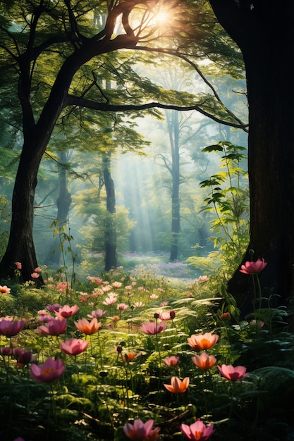 Foto gratuita la hermosa temporada de primavera en el bosque