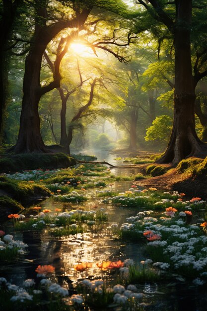 La hermosa temporada de primavera en el bosque