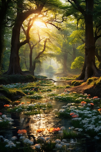 La hermosa temporada de primavera en el bosque