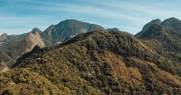 Hermosa toma aérea de montañas cubiertas de árboles en Río de Janeiro, Brasil