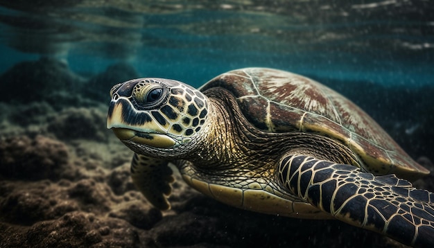 Foto gratuita una hermosa tortuga marina nadando en el colorido arrecife submarino generado por la inteligencia artificial