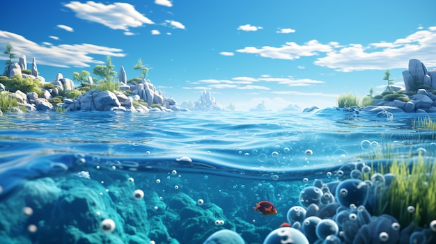 Foto gratuita hermosa vista del agua en estilo anime