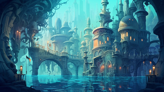 Hermosa vista del agua en estilo anime